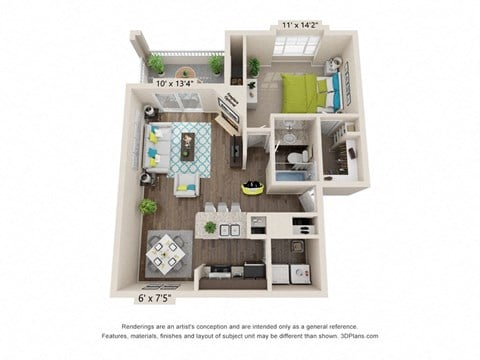Floor plan for 1 bed, 1 bath, 800 sqft